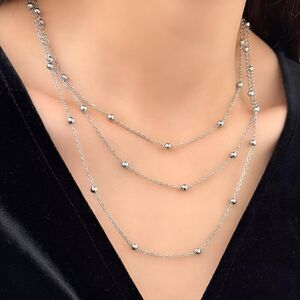 Triple Layer Station Chain Necklace in Silver